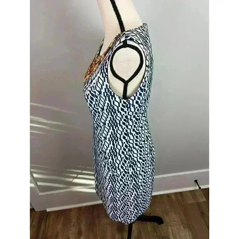 NWOT Moulinette Soeurs Anthropologie Beaded Midi Dress Blue Geometric Boho 4 - Picture 4 of 11